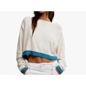 Free People We The Free Into The Blue Pullover Sweater Crop Ivory Size Large NWT